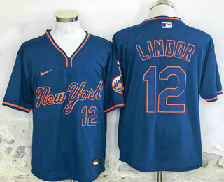 Men's New York Mets #12 Francisco Lindor Blue Fashion Throwback Stitched Jersey