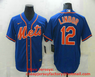 Men's New York Mets #12 Francisco Lindor Blue Stitched MLB Cool Base Nike Jersey