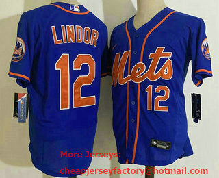 Men's New York Mets #12 Francisco Lindor Blue Stitched MLB Flex Base Nike Jersey