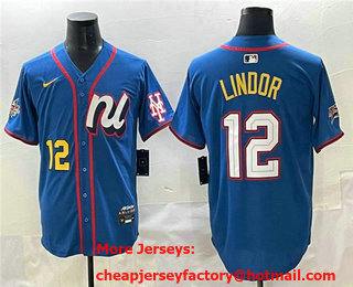 Men's New York Mets #12 Francisco Lindor Number Blue 2025 All Star Limited Stitched Jersey