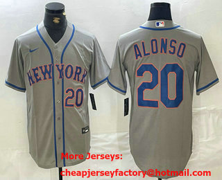 Men's New York Mets #20 Pete Alonso Grey Stitched Baseball Jersey