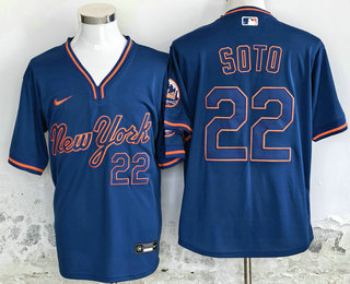 Men's New York Mets #22 Juan Soto Blue Fashion Throwback Stitched Jersey