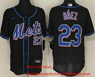 Men's New York Mets #23 Javier Baez Black Stitched MLB Cool Base Nike Jersey