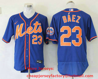 Men's New York Mets #23 Javier Baez Blue Stitched MLB Flex Base Nike Jersey