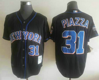 Men's New York Mets #31 Mike Piazza Black Throwback Jersey