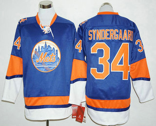 Men's New York Mets #34 Noah Syndergaard Blue Long Sleeve Baseball Jersey