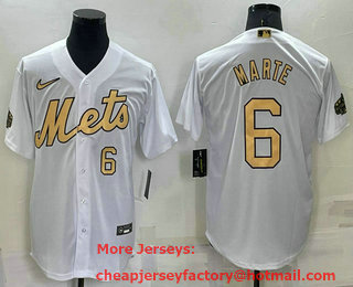 Men's New York Mets #6 Starling Marte Number White 2022 All Star Stitched Cool Base Nike Jersey