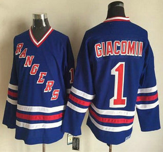 Men's New York Rangers #1 Eddie Giacomin 1990-91 Light Blue CCM Vintage Throwback Jersey