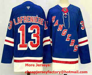 Men's New York Rangers #13 Alexis Lafreniere Royal 2024 Home With A Patch Stitched Jersey