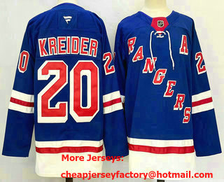 Men's New York Rangers #20 Chris Kreider Royal 2024 Home With A Patch Stitched Jersey