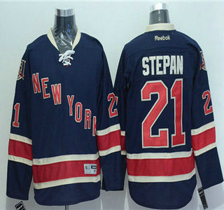 Men's New York Rangers #21 Derek Stepan Navy Blue Third 85TH Jersey