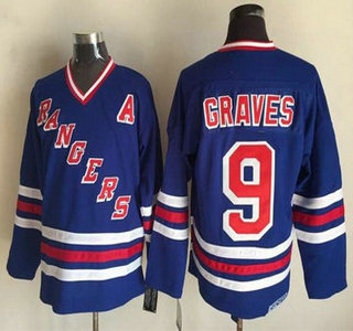 Men's New York Rangers #9 Adam Graves 1990-91 Light Blue CCM Vintage Throwback Jersey