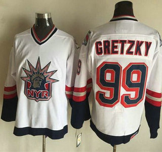 Men's New York Rangers #99 Wayne Gretzky 1996-97 White CCM Vintage Throwback Jersey