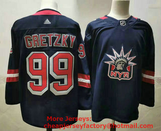 Men's New York Rangers #99 Wayne Gretzky Navy Blue 2021 Reverse Retro Stitched NHL Jersey