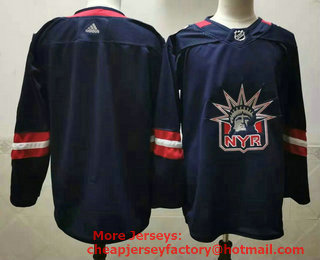Men's New York Rangers Blank Navy Blue 2021 Reverse Retro Stitched NHL Jersey