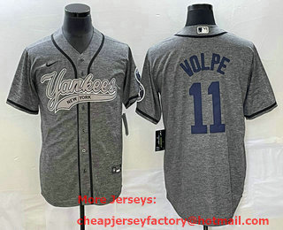 Men's New York Yankees #11 Anthony Volpe Grey Gridiron Cool Base Stitched Baseball Jersey