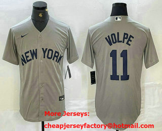 Men's New York Yankees #11 Anthony Volpe Name 2021 Grey Field of Dreams Cool Base Stitched Baseball Jersey