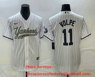 Men's New York Yankees #11 Anthony Volpe White With Patch Cool Base Stitched Baseball Jersey