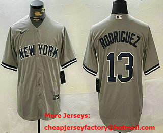 Men's New York Yankees #13 Alex Rodriguez Grey Cool Base Stitched Jersey