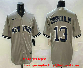 Men's New York Yankees #13 Jazz Chisholm Jr Grey Cool Base Stitched Jersey