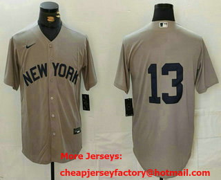 Men's New York Yankees #13 Alex Rodriguez Without Name Grey Cool Base Stitched Jersey