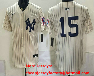 Men's New York Yankees #15 Thurman Munson Cream 1939 Throwback Jersey