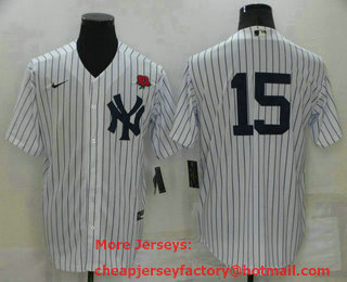 Men's New York Yankees #15 Thurman Munson White No Name Stitched Rose Nike Cool Base Throwback Jersey