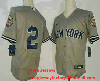 Men's New York Yankees #2 Derek Jeter Gray Hall of Fame Patch Stitched MLB Cool Base Nike Jersey