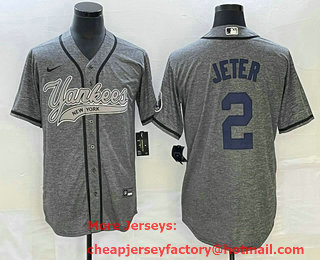 Men's New York Yankees #2 Derek Jeter Grey Gridiron Cool Base Stitched Baseball Jersey