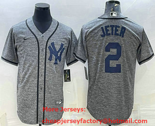 Men's New York Yankees #2 Derek Jeter Grey Gridiron Cool Base Stitched Jersey