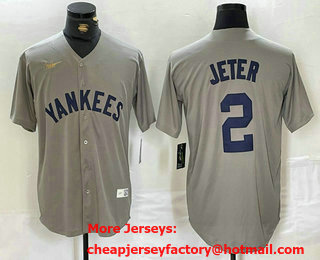 Men's New York Yankees #2 Derek Jeter Name Grey Stitched Nike Throwback Jersey