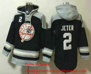 Men's New York Yankees #2 Derek Jeter Navy Blue Ageless Must Have Lace Up Pullover Hoodie