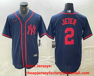 Men's New York Yankees #2 Derek Jeter Navy Red Fashion Cool Base Jersey