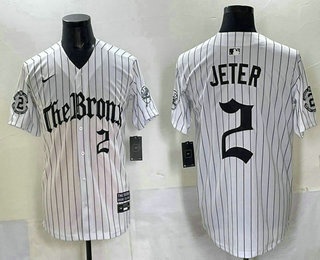 Men's New York Yankees #2 Derek Jeter White Pinstripe Vapor Premier Limited Stitched Jersey