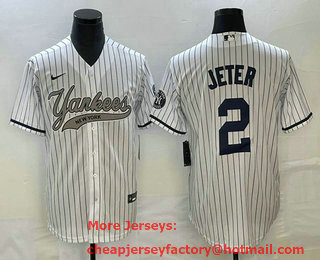 Men's New York Yankees #2 Derek Jeter White With Patch Cool Base Stitched Baseball Jersey