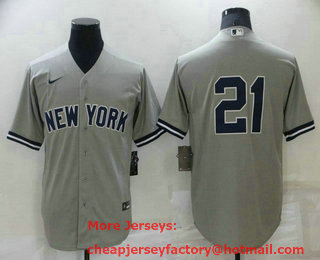 Men's New York Yankees #21 Paul ONeill Grey Stitched MLB Nike Cool Base Jersey