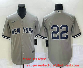 Men's New York Yankees #22 Harrison Bader No Name Grey Cool Base Stitched Baseball Jersey