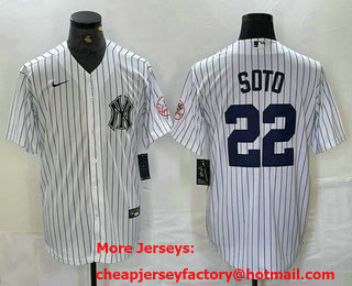 Men's New York Yankees #22 Juan Soto Name White With Patch 2024 Cool Base Stitched Jersey