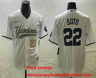 Men's New York Yankees #22 Juan Soto Number White With Patch Cool Base Stitched Baseball Jersey