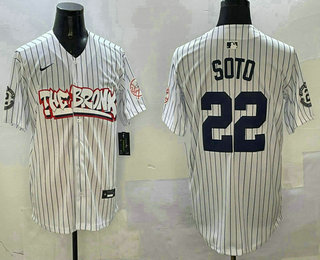 Men's New York Yankees #22 Juan Soto White Pinstripe Fashion Cool Base Jersey