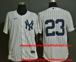 Men's New York Yankees #23 Don Mattingly White Home No Name Stitched MLB Flex Base Nike Jersey