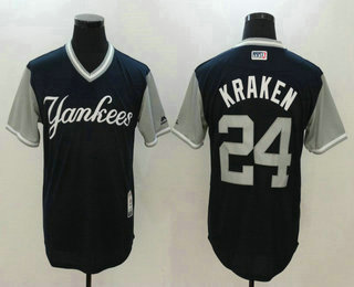 Men's New York Yankees #24 Gary Sanchez Kraken Navy 2017 Little League World Series Players Weekend Stitched Nickname Jersey