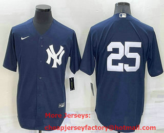Men's New York Yankees #25 Gleyber Torres No Name Navy Blue Throwback Stitched Cool Base Nike Jersey