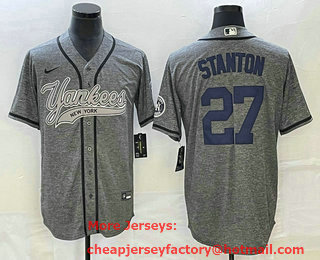 Men's New York Yankees #27 Giancarlo Stanton Grey Gridiron Cool Base Stitched Baseball Jersey