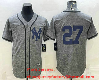 Men's New York Yankees #27 Giancarlo Stanton No Name Grey Gridiron Cool Base Stitched Jersey