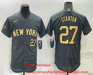 Men's New York Yankees #27 Giancarlo Stanton Number Grey 2022 All Star Stitched Flex Base Nike Jersey