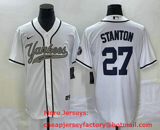Men's New York Yankees #27 Giancarlo Stanton White With Patch Cool Base Stitched Baseball Jersey