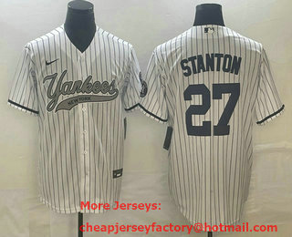 Men's New York Yankees #27 Giancarlo Stanton White With Patch Cool Base Stitched Baseball Jersey
