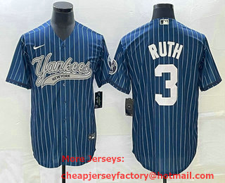 Men's New York Yankees #3 Babe Ruth Blue Pinstripe Cool Base Stitched Baseball Jersey