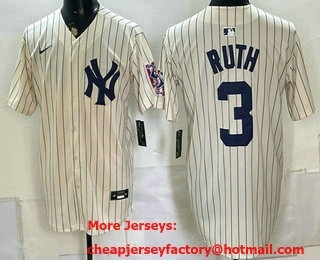 Men's New York Yankees #3 Babe Ruth Name Cream 2026 Field of Dreams Stadium Stitched Jersey